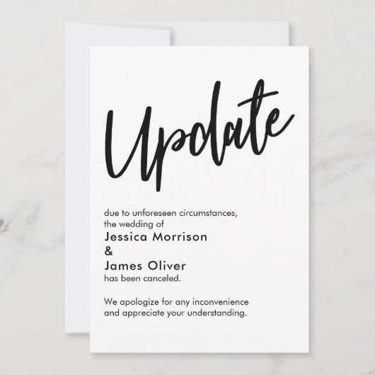 Mise à jour en noir blanc Annulé Faire-part Mariag (Devant)