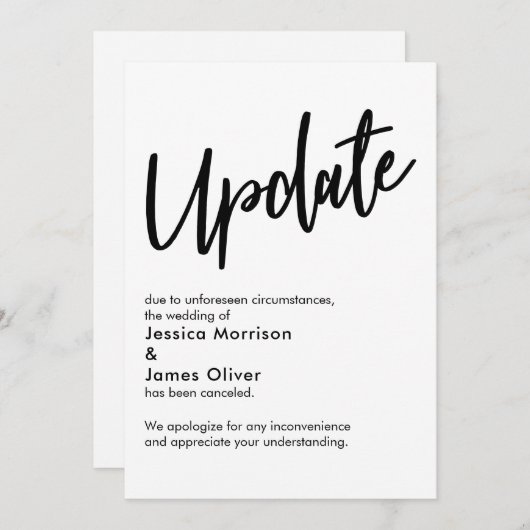Mise à jour en noir blanc Annulé Faire-part Mariag (Devant / Derrière)