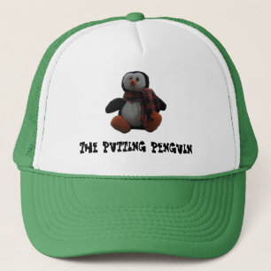 Mise du casquette de camionneur de pingouin