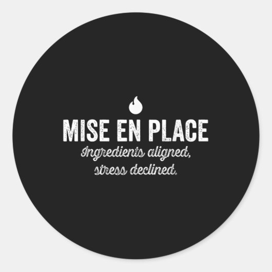 Mise en place ingrediënten uitgelijnd stress afgen ronde sticker (Voorkant)
