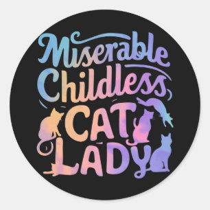 Miserable kinderloze kat dame ronde sticker