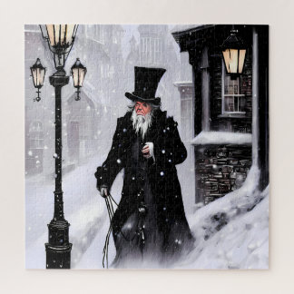 Miserly Ebenezer Scrooge Snowy Victoriaans Street Legpuzzel