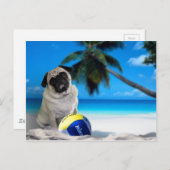 Misha Pug op het strand Briefkaart (Voorkant / Achterkant)