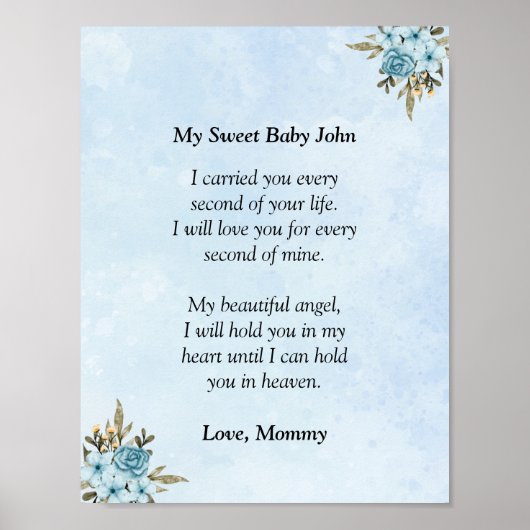 Miskraam condoleancebrief aan mijn baby jongen eng poster (Voorkant)