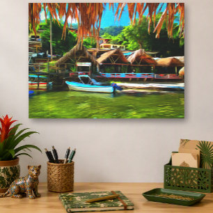 Mismaloya-rivier 0331 Mexicaans strand Palapa-kuns Canvas Afdruk