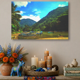 Mismaloya Rivier Vissersboten Tropisch 0344 Kunst Canvas Afdruk