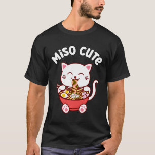 Miso Schattige Funny Cat Eet Ramen Noodle Soup Kaw T-shirt