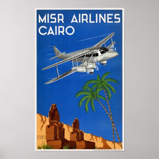 MISR Airlines Le Caire Egypte Poster vintage 1935 (Devant)