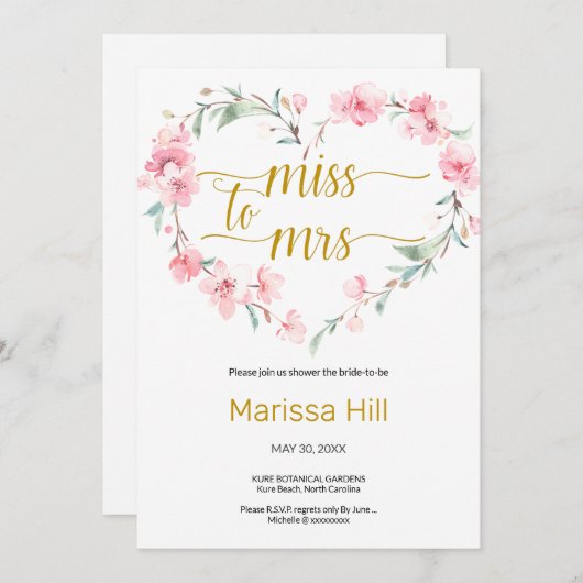 MISS À MME - Sakura Invitation à la douche nuptial (Devant / Derrière)