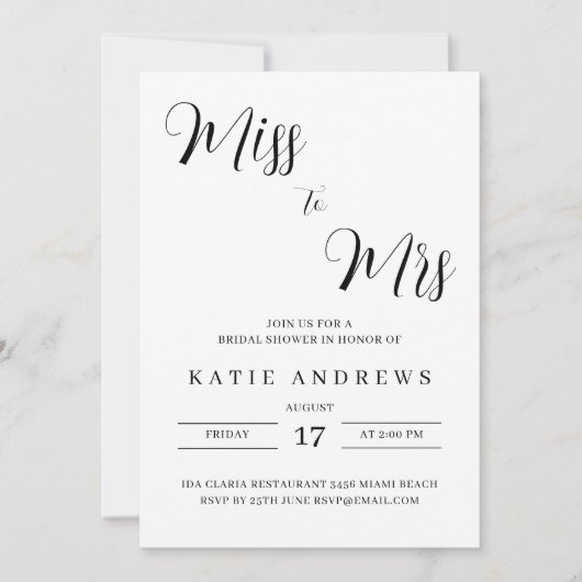 Miss aan Mrs Bridal Shower Uitnodiging (Voorkant)