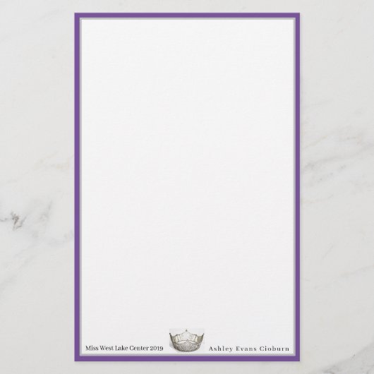 Miss America Crown & Custom Name Stationery Sheets Briefpapier (Voorkant)