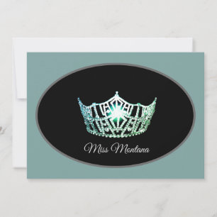 Miss America Flat Note Kaart-Silver Crown Aqua Mis Notitiekaartje
