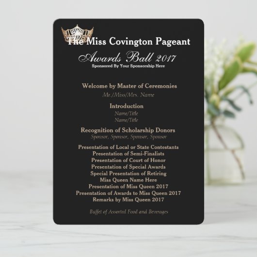 Miss America Gold Crown 2 Awards Ball Program Kaar Programma (Staand voorkant)