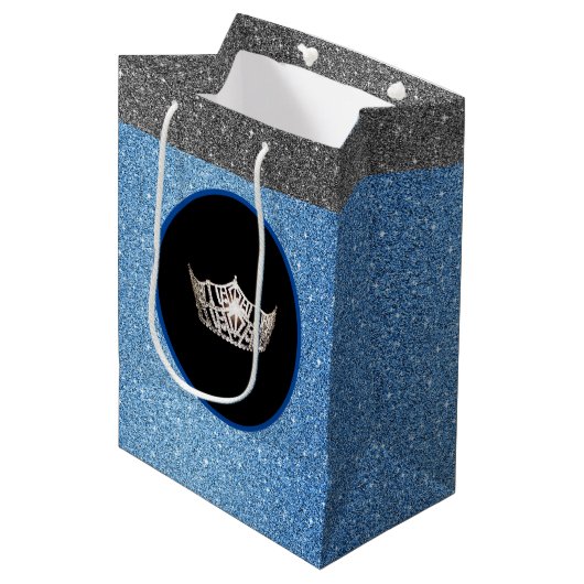 Miss America Silver Crown Blue FX GlitterGift Bag Medium Cadeauzakje (Voorkant Gekanteld)