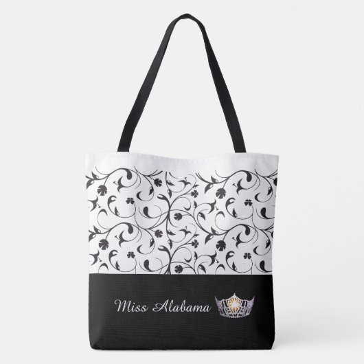 Miss America Silver Crown Canvas tas-BLK Scroll Tote Bag (Achterkant)