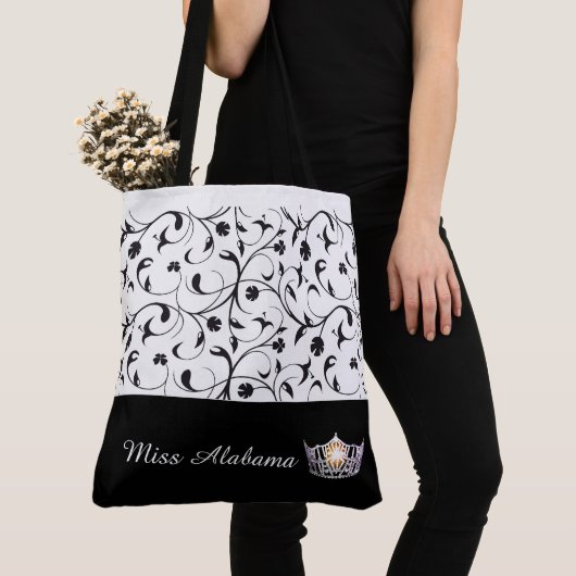 Miss America Silver Crown Canvas tas-BLK Scroll Tote Bag (Dichtbij)