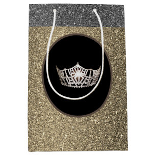 Miss America Silver Crown Gold FX GlitterGift Bag Medium Cadeauzakje