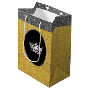 Miss America Silver Crown Gold FX GlitterGift Bag Medium Cadeauzakje
