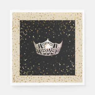 Miss America Silver Crown Gold Stars Paper Napkin Servet