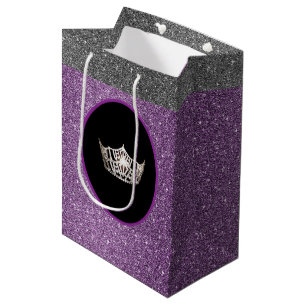 Miss America Silver Crown Purpl FX GlitterGift Bag Medium Cadeauzakje
