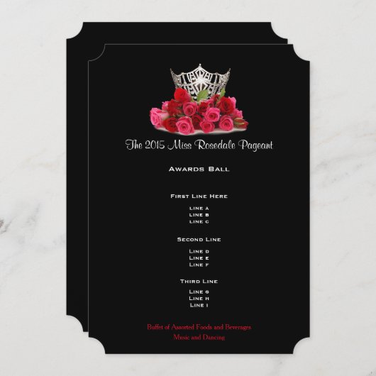 Miss America Silver Crwn Rozen Awards Bal Programm Kaart (Voorkant / Achterkant)