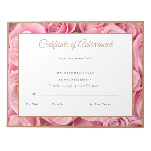 Miss America stijl Pageant Certificates-Achievmmme Notitieblok (Voorkant)