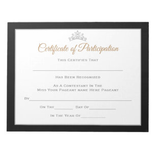 Miss America stijl Pageant Certificates-Particptn Notitieblok