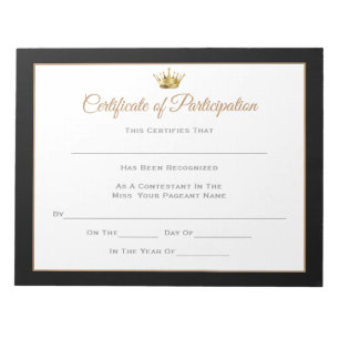 Miss America stijl Pageant Certificates-Particptn Notitieblok