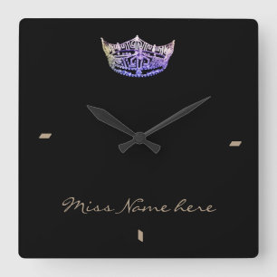 Miss America-stijl Violet Crown Clock Vierkante Klok