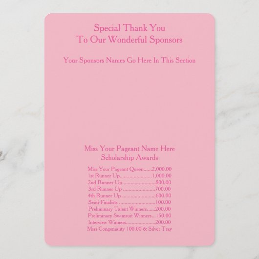 Miss America style Awards Programmes de bal (Dos)