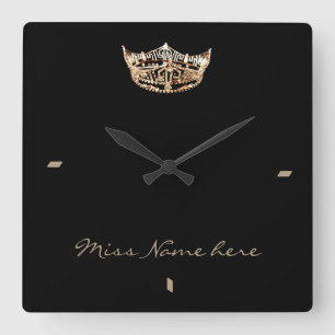 Miss America Style Gold Crown Clock Vierkante Klok