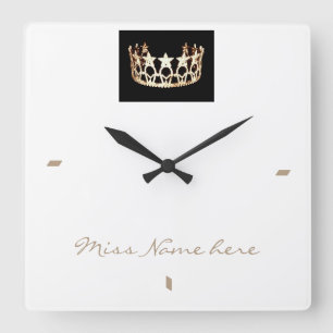 Miss America Style Gold White Crown Clock Vierkante Klok