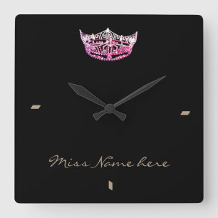 Miss America style Roze Crown Clock Vierkante Klok