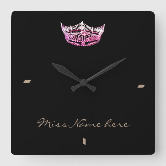 Miss America style Roze Crown Clock Vierkante Klok (Voorkant)