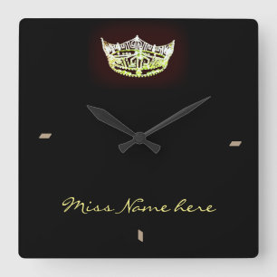 Miss America style Yellow Crown Clock Vierkante Klok