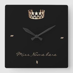 Miss Amerika stijl Gold Crown Clock Vierkante Klok