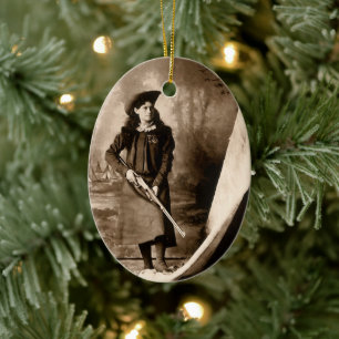 Miss Annie Oakley met Pistool, fotoportret Keramisch Ornament