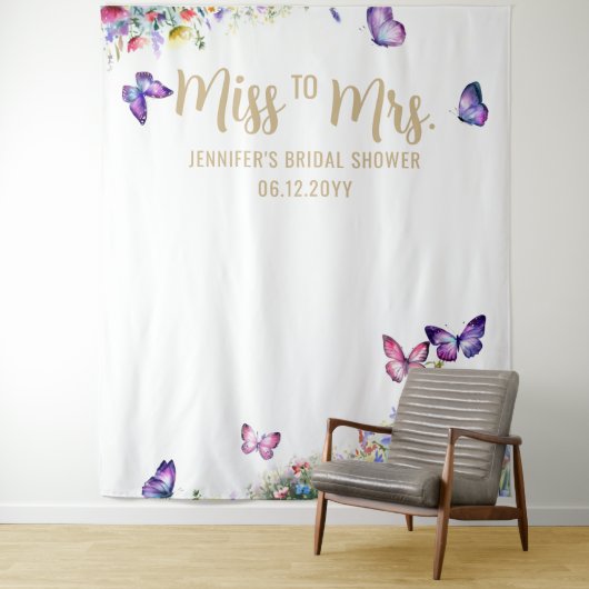 Miss Boho Butterfly Wildflower Bridal Backdrop Wandkleed (In situ)