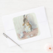 Miss Bunny Drink Tea Vierkante Sticker (Envelop)