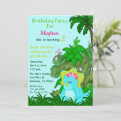 Miss Dino Birthday-uitnodiging Kaart (Staand voorkant)