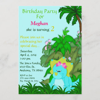 Miss Dino Birthday-uitnodiging Kaart