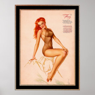 Miss Februari Varga Meisje 1946 Pin-up Kalender Poster