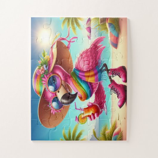 Miss Flamingo op het strand Legpuzzel (Verticaal)