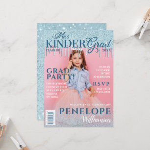 Miss Kinder Afstudeerder Blue Glitter Drip Magazin Kaart