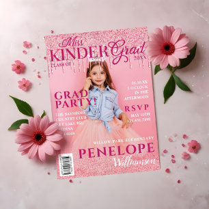 Miss Kinder Afstudeerder Pink Glitter Drip Magazin Kaart