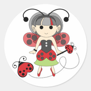 Miss Ladybug Girl Fairy Bug Circle Stickers