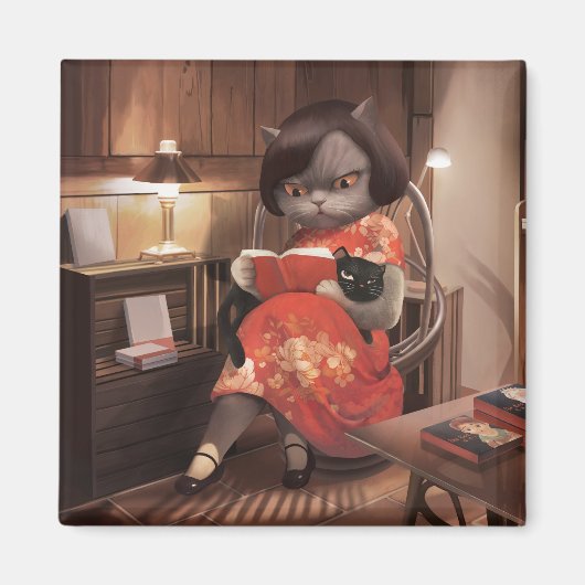 Miss Meow -  kattenleestijd Magneet (Voorkant)