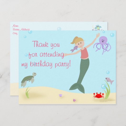 Miss Mermaid Party Dank u Briefkaart (Voorkant / Achterkant)