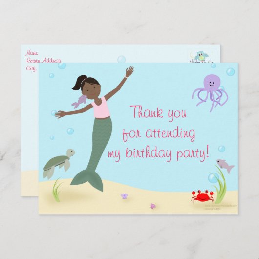Miss Mermaid Party Dank u Briefkaart (Voorkant / Achterkant)
