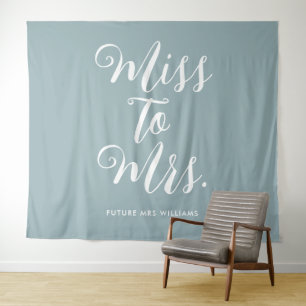 Miss naar Mrs Banner Moderne Bruidsfeest Blauw Wandkleed